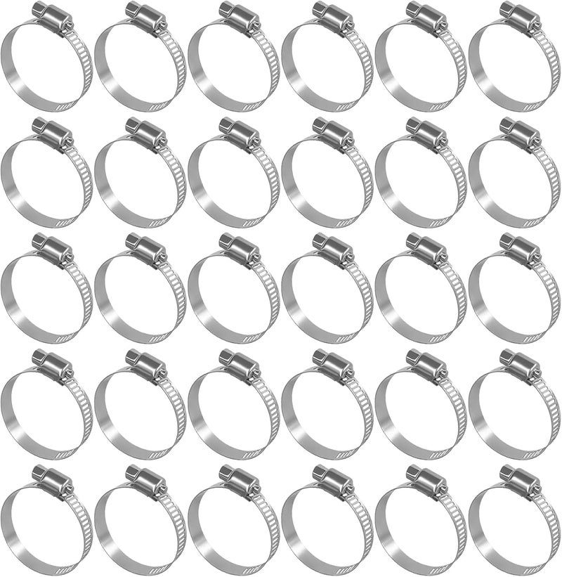 imsiboc 201 Stainless Steel Hose Clamp Assortment Kit, 30PCS Adjustable 1/4''- 1-1/2'' (21-38mm) Worm Gear Metal Fuel Line Clamp for Plumbing, Automotive And Mechanical Applications - Image 1